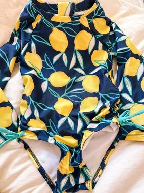 Girls Lemon Print Long Sleeve One-Piece Swimsuit